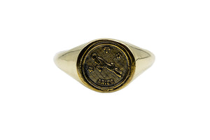 Vintage Brass Astrology Ring. Can be changed to Gold. This golden ring has Zodiac Aries. Handmade in a jewelry store in Brooklyn NYC