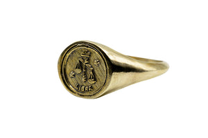Vintage Brass Astrology Ring. Can be changed to Gold. This golden ring has Zodiac Libra. Handmade in a jewelry store in Brooklyn NYC