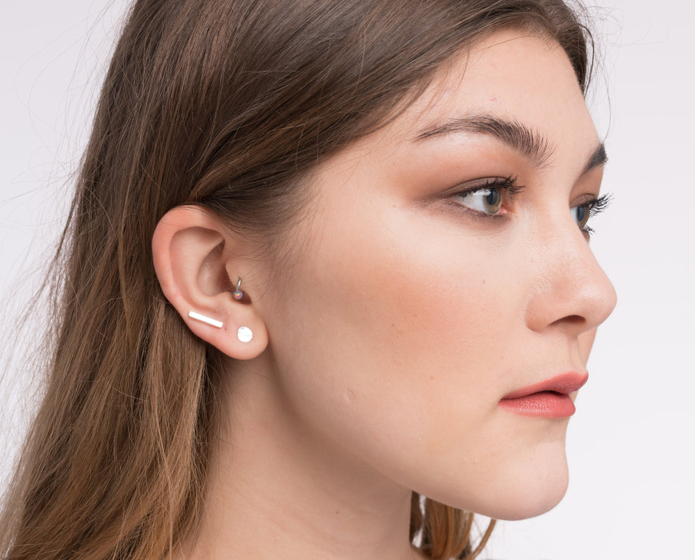 Hammered Bar + Circle Stud Earrings