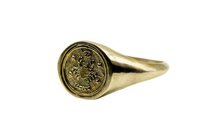 
            
                Load image into Gallery viewer, Vintage Brass Astrology Ring. Can be changed to Gold. This golden ring has Zodiac Cancer. Handmade in a jewelry store in Brooklyn NYC
            
        