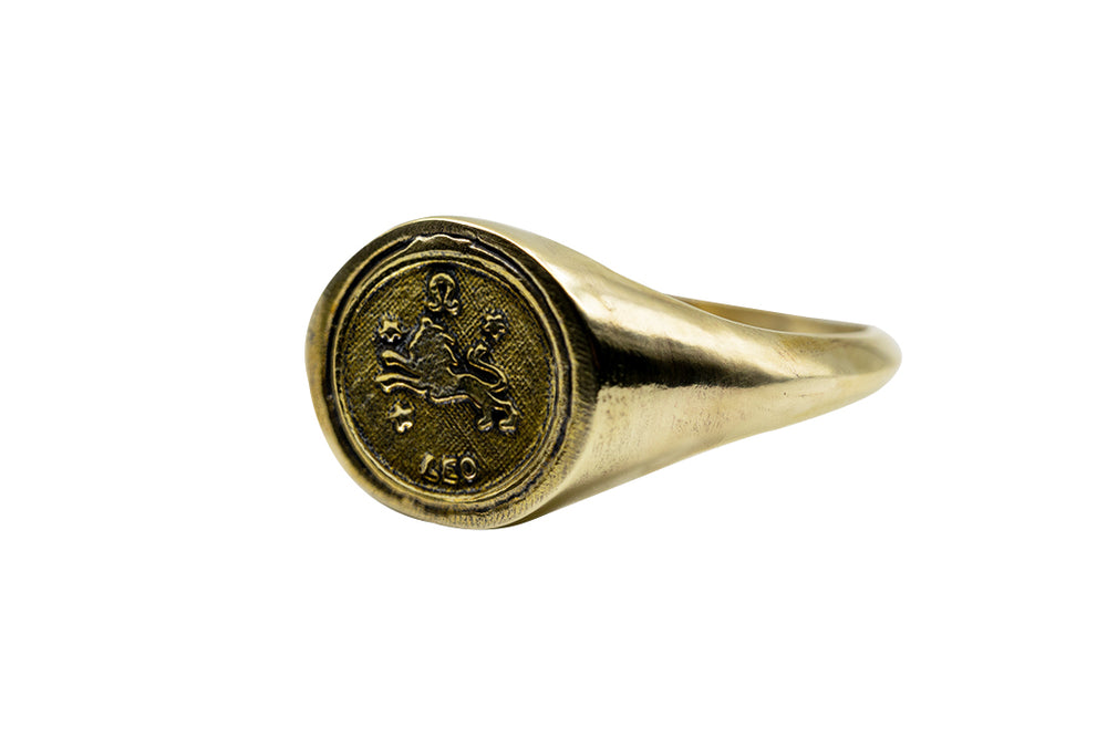 Vintage Brass Astrology Ring. Can be changed to Gold. This golden ring has Zodiac Leo. Handmade in a jewelry store in Brooklyn NYC