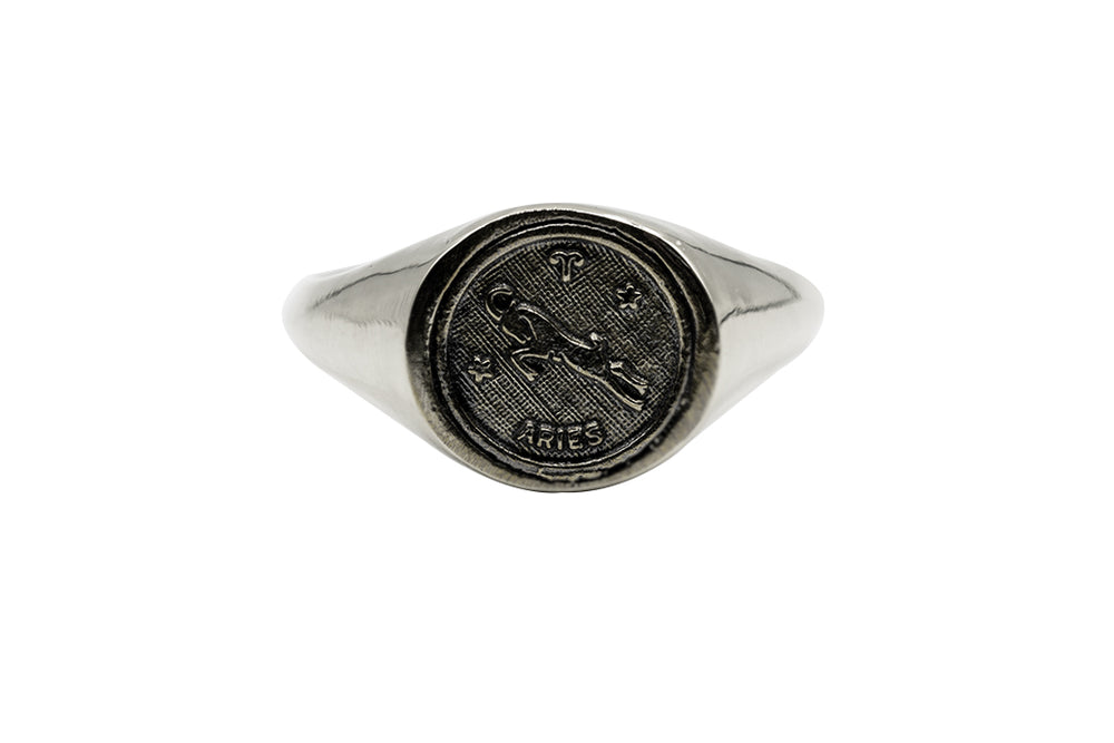 
                      
                        An Astrology Ring with Zodiac Aries. Piece of Men and Women Jewelry in Silver
                      
                    