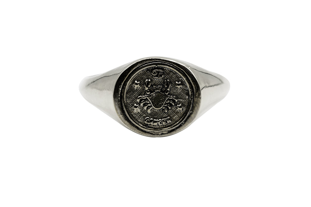 
                      
                        An Astrology Ring with Zodiac Cancer. Piece of Men and Women Jewelry in Silver
                      
                    