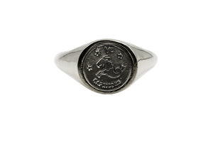 An Astrology Ring with Zodiac Capricorn. Piece of Men and Women Jewelry in Silver