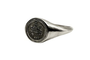 An Astrology Ring with Zodiac Leo Side view. Piece of Men and Women Jewelry in Silver
