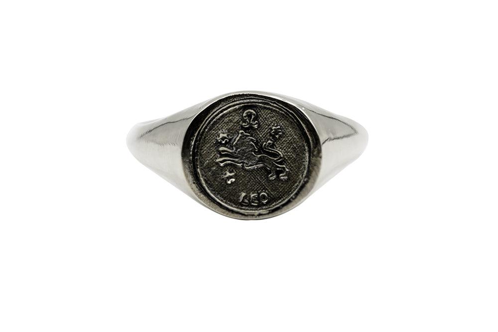 An Astrology Ring with Zodiac Leo. Piece of Men and Women Jewelry in Silver