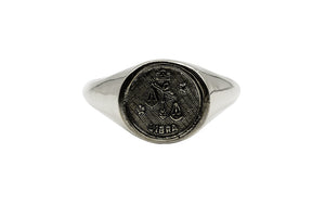 An Astrology Ring with Zodiac Libra. Piece of Men and Women Jewelry in Silver