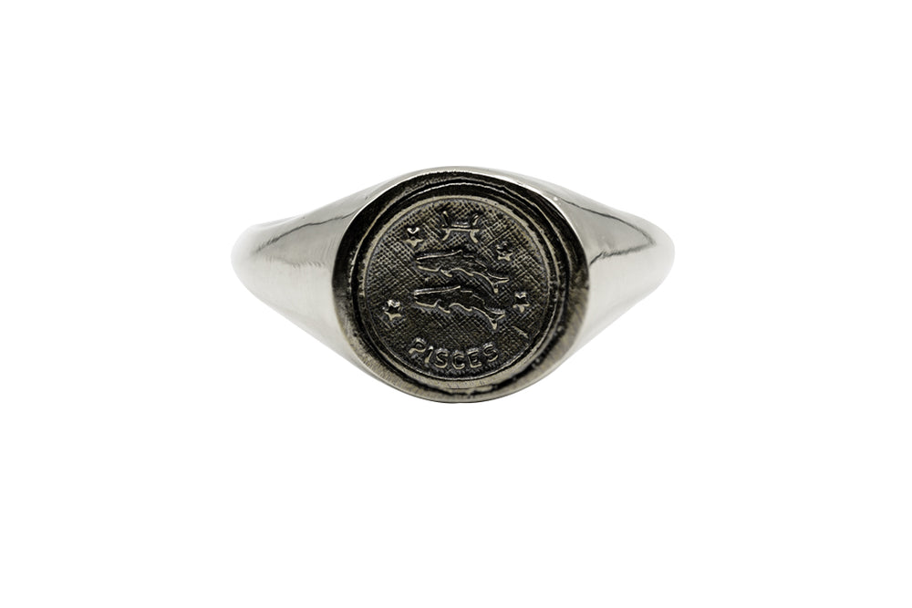 
                      
                        An Astrology Ring with Zodiac Pisces. Piece of Men and Women Jewelry in Silver
                      
                    