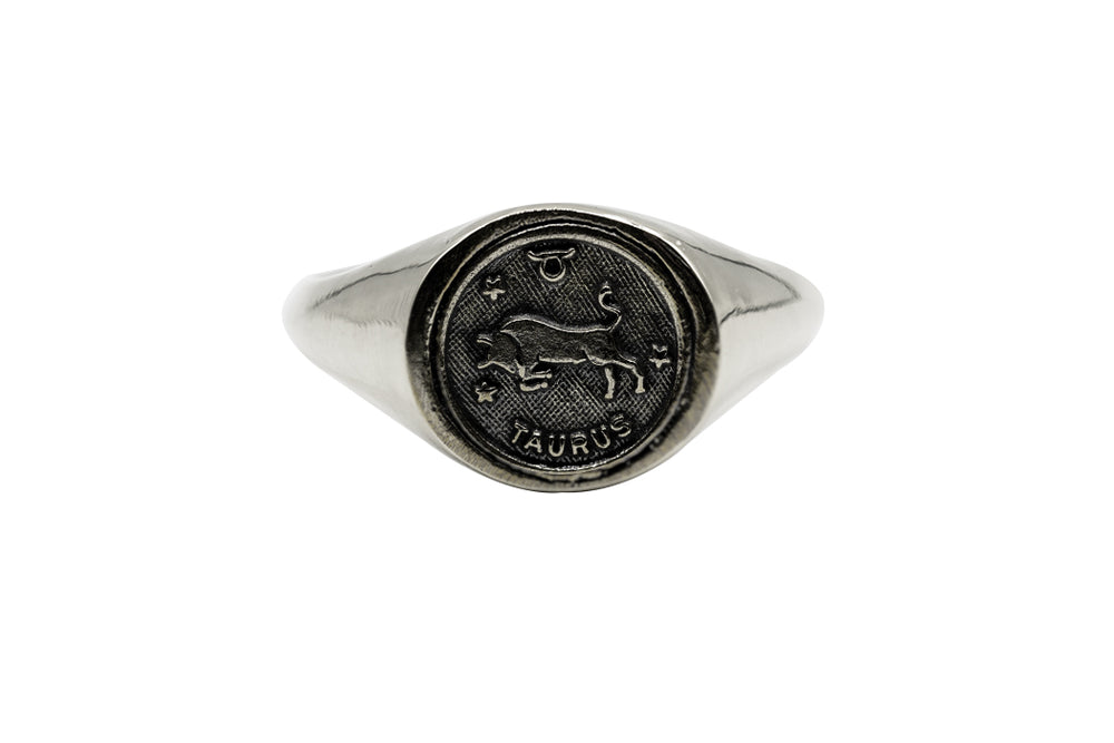 
                      
                        An Astrology Ring with Zodiac Taurus. Piece of Men and Women Jewelry in Silver
                      
                    
