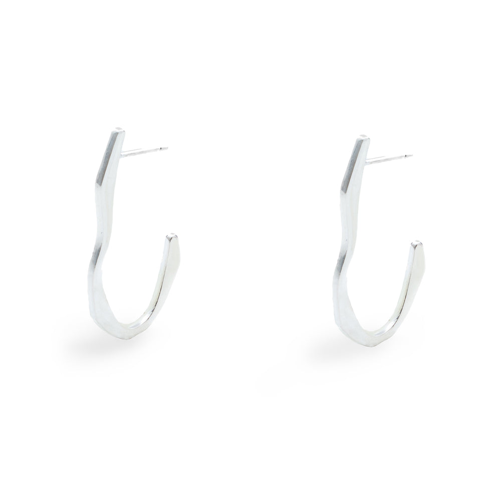 Wave Hoop Earrings in Silver