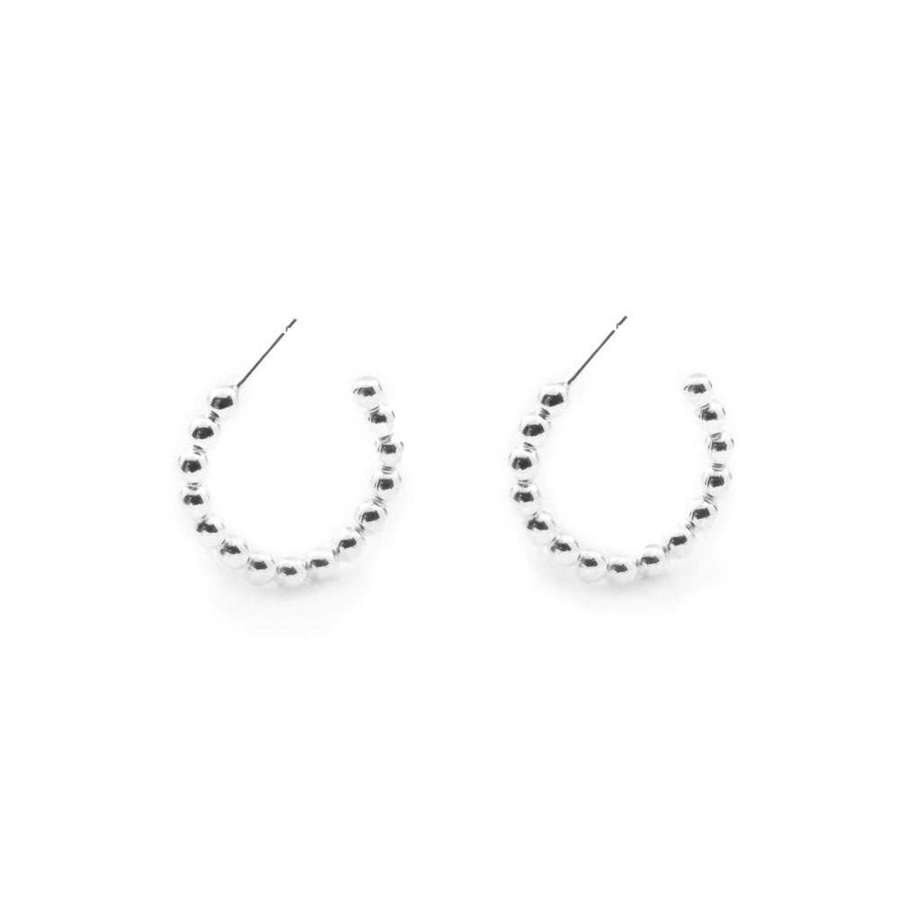 
            
                Load image into Gallery viewer, Thick Ball Hoop Earrings in Silver
            
        