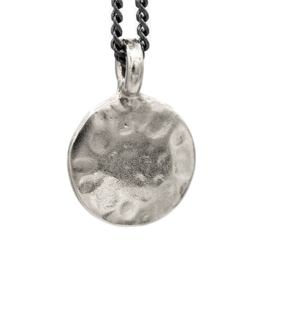 
            
                Load image into Gallery viewer, Hammered Circle Charm Necklace in Silver
            
        