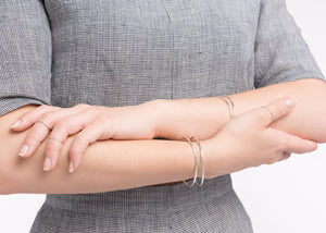 Vintage Classic Hammered Thin Cuff Bracelet made of solid sterling silver.  Custom Handmade by jewelers in Brooklyn, NY.